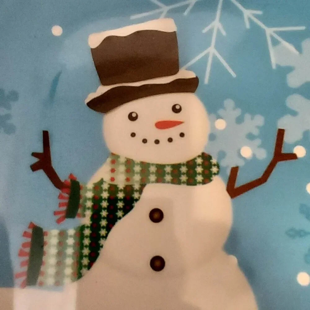 Snowman Christmas Blue Serving Tray for the Holidays Plastic 10 1/2